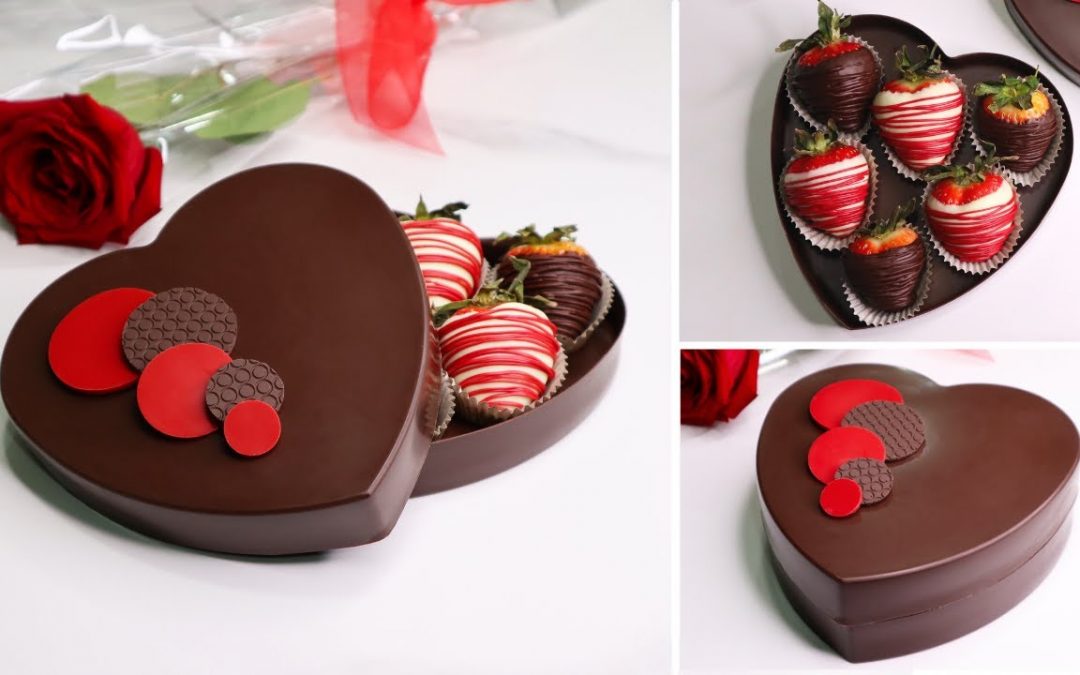 Herz-Schokolade und mit Schokolade überzogene Erdbeeren |  DIY-Valentinstag-Leckerei