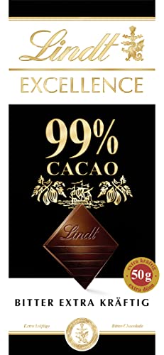 Lindt EXCELLENCE 99 % Kakao – Edelbitter-Schokolade |  50 g Tafel |  Extra kräftige Bitter-Schokolade |  Intensiver Kakao-Geschmack |  Dunkle Schokolade |  Vegane Schokolade |  Schokoladengeschenk