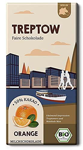 TREPTOW Orangen in Bio Milchschokolade/Fair Trade Bio Edelkakao/Berliner Stadtteil (1 Tafel, 80g)