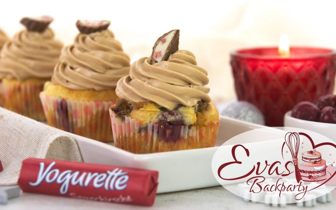Yogurette-Cupcake / Cupcakes Yogurette Limited Edition Sauerkirsche, Marzipan / Backen evasbackparty