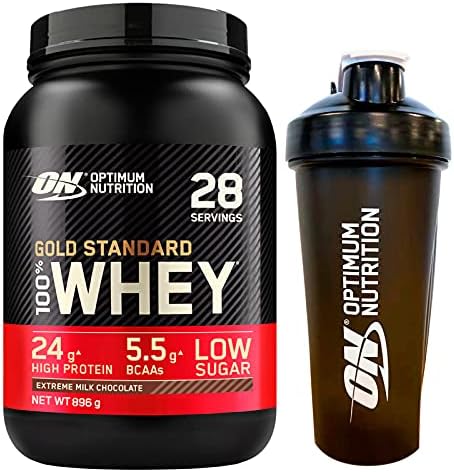 Optimum Nutrition Gold Standard 100% Whey Proteinpulver mit isolierten Proteinen und Aminosäuren für die Muskelmasse, Milchschokolade, 896 g, 28 Portionen + Shaker