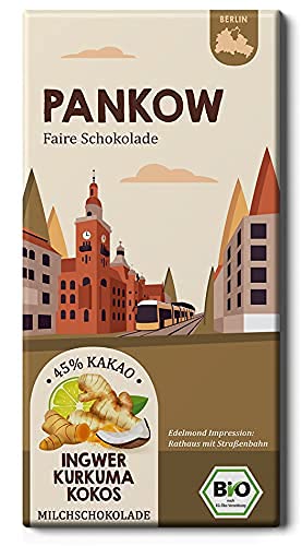 PANKOW Fair Trade Stadtteil Schokolade/Ingwer, Kurkuma und Kokos/Bio Milchschokolade aus fair gehandeltem Kakao (1 Tafel, 80g)
