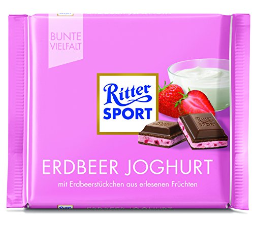 Ritter Sport Erdbeer Joghurt (12 x 100 g), Vollmilchschokolade mit Erdbeer-Joghurtcreme, Schokolade mit Füllung, fruchtig-frischer Geschmack