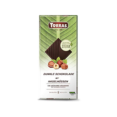Torras Stevia Schokolade, Schokolade ohne Zuckerzusatz, Haselnussschokolade, Tafel (125g)