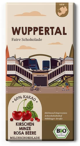 WUPPERTAL Fair Trade Stadt Schokolade/Kirschen, Minze und Rosa Beere/Bio Milchschokolade Fair gehandelter Kakao (1 Tafel, 75g)