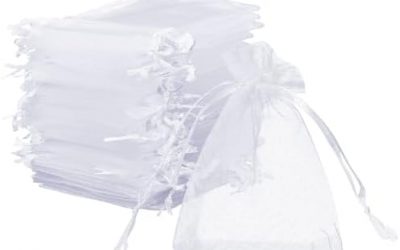 Naler 120 x Organza Säckchen Weiß Organzabeutel Schmucksäckchen Geschenktüten – 7 x 9 cm