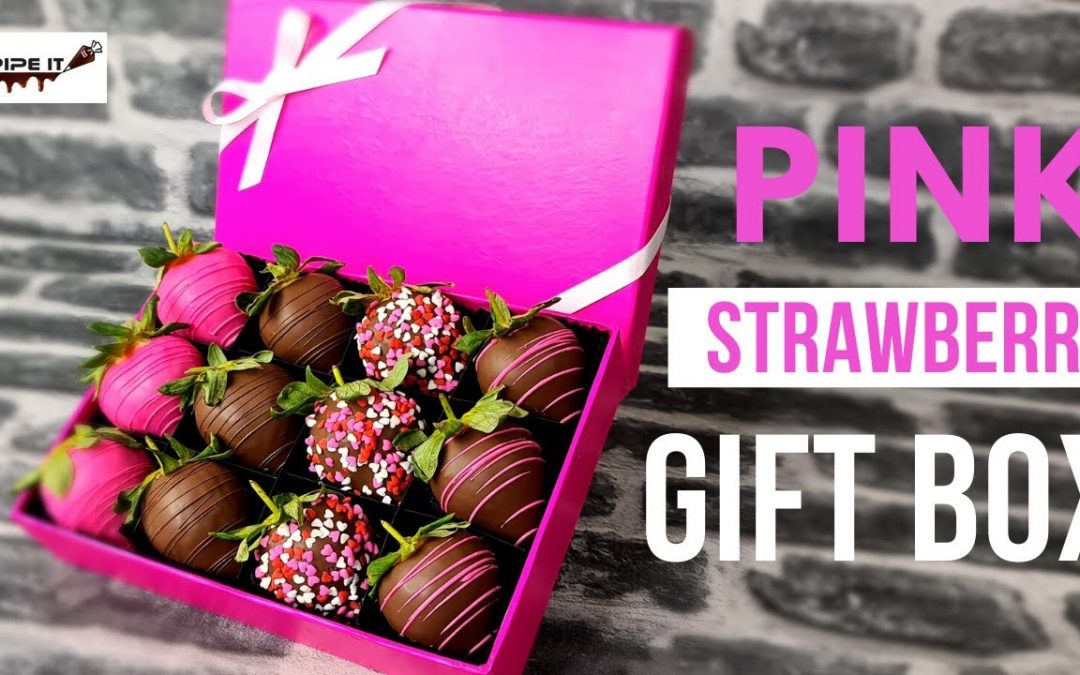 Rosa Schokoladenerdbeeren zum Valentinstag |  Geschenkbox