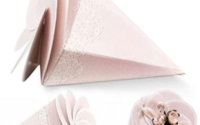 Ingrosso e Risparmio 12 Kegel für Konfekt oder Reis aus rosa Karton, verziert und mit Spiralverschluss, Original Konfekt für Geburt, Taufe, Hochzeit (mit weißen Dragees)