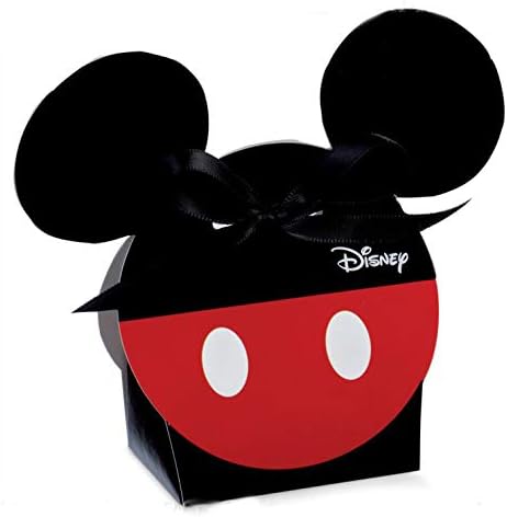 Ingrosso e Risparmio 12 Konfektschachteln aus Karton mit Schablonen von Mickey Mouse schwarz und rot, signiert von Disney, Gastgeschenk, Geburtstag, Kindergeburtstag, Jungen (mit weißen Dragees)