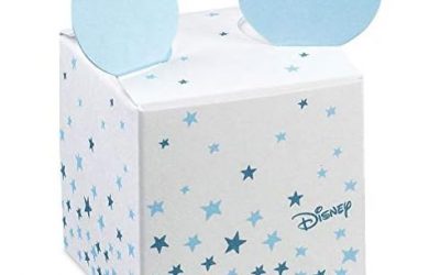 Ingrosso e Risparmio 12 Schachteln mit blauen Sternen, aus Karton und Mickey Ohren, signiert von Disney, günstiges Konfekt zur Geburt, Geburtstag Männer (mit weißen Dragees)