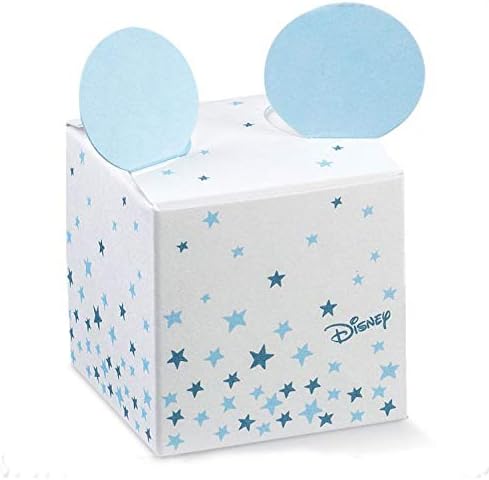 Ingrosso e Risparmio 12 Schachteln mit blauen Sternen, aus Karton und Mickey Ohren, signiert von Disney, günstiges Konfekt zur Geburt, Geburtstag Männer (mit weißen Dragees)