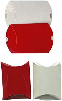 MAQA 50 Stück Kartons 8×3,5×8,5 cm, weiße und rote Geschenkboxen, Kissenschachteln für Süßigkeiten Bianco