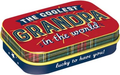 Nostalgic-Art Retro Pillendose, 4 x 6 x 1,6 cm, The Coolest Grandpa – Geschenk-Idee für Opa, mit Pfefferminz-Dragees, Vintage Design