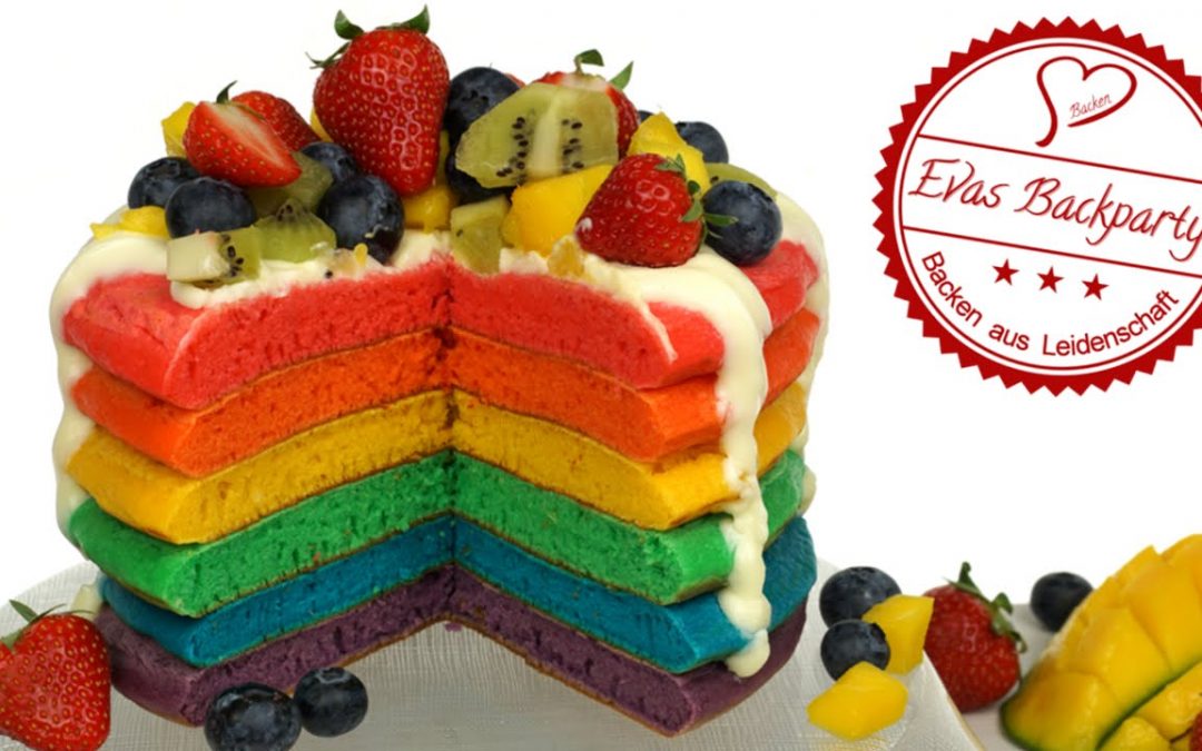 Regenbogen Pancake Torte / fluffige Rainbow Pancake / Regenbogentorte / Backen Evas Backparty