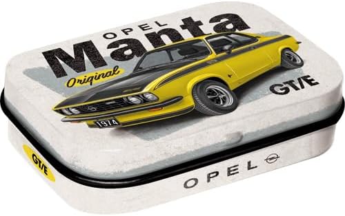 Nostalgic-Art Retro Pillendose, 4 x 6 x 1,6 cm, Opel – Manta GT/E – Geschenk-Idee für Opel-Zubehör Fans, mit Pfefferminz-Dragees, Vintage Design